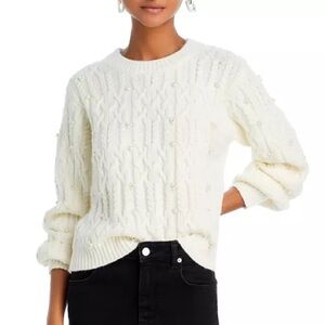 Bloomingdale’s Aqua Embellished Ivory Cable Knit Sweater XS